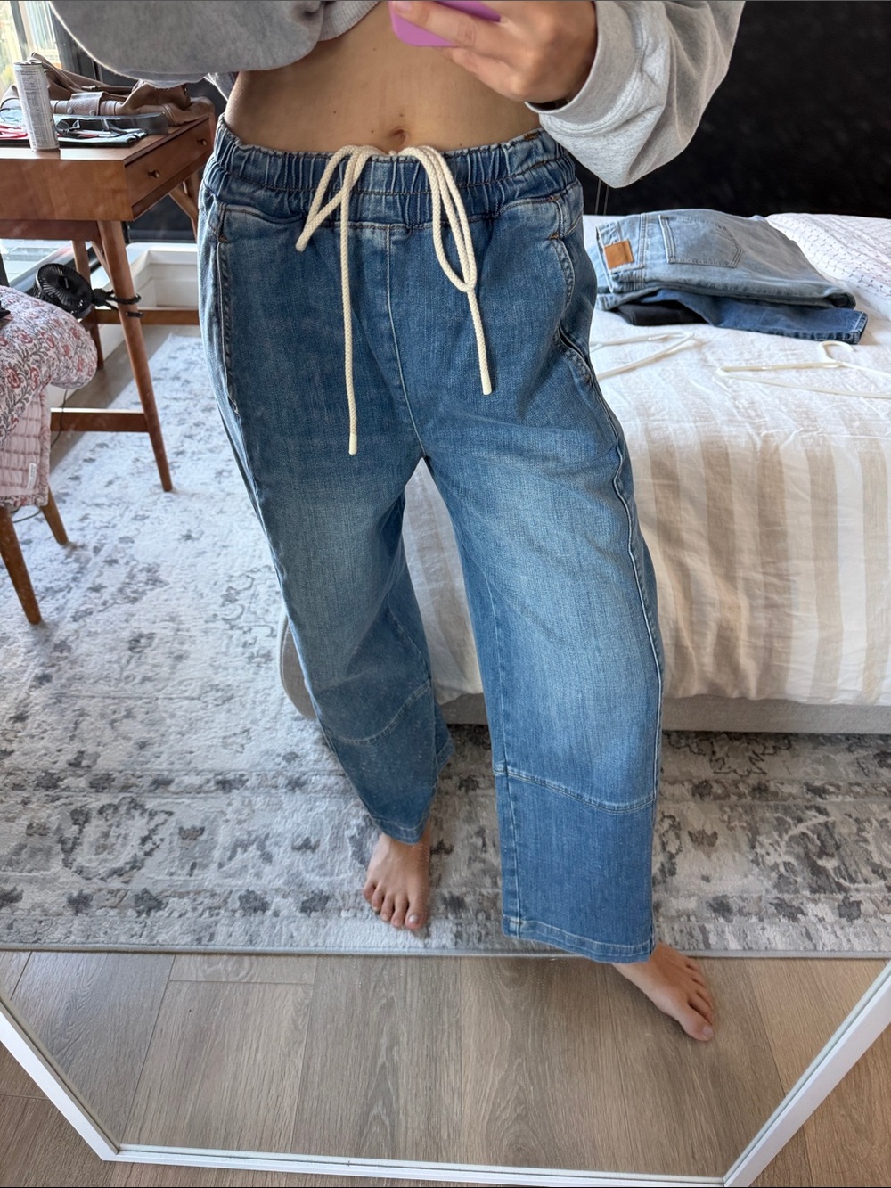Pilcro Denim Wide-Leg Drawstring Jeans - Blue